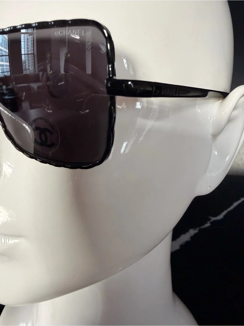 CHANEL Black and Silver Square Aviator Sunglasses
